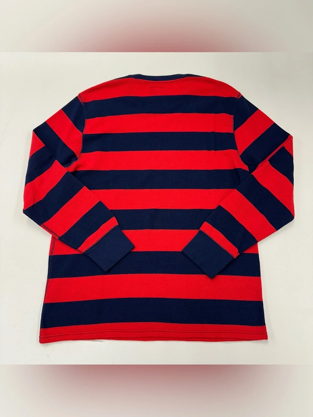 Polo Ralph Lauren Shirt Men XL Waffle Knit Thermal Heavy Cotton Crewneck Blue